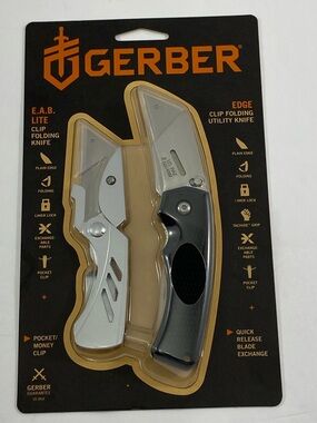 GERBER E.A.B. Lite & EDGE Folding Utility Knife Pair  Black & Silver NEW